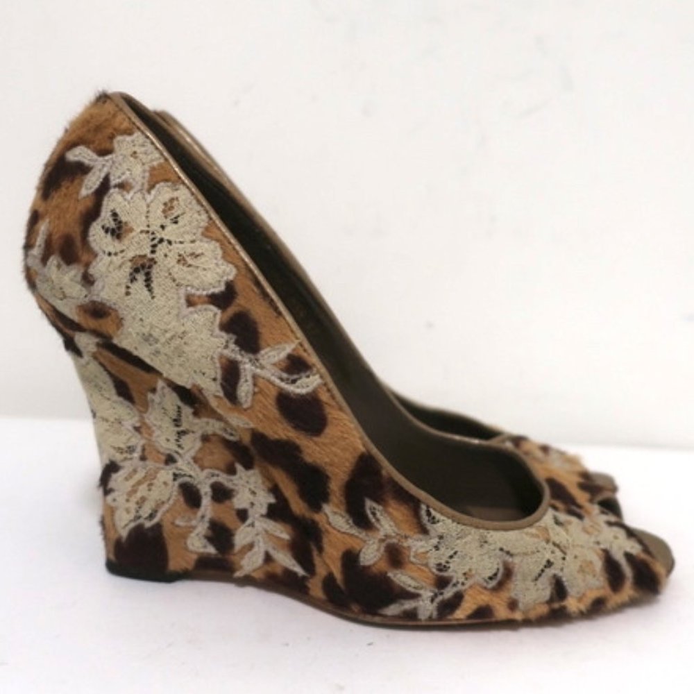 Valentino Wedge Pump Leopard Print Calf Hair Sz 37 - Picture 3 of 11